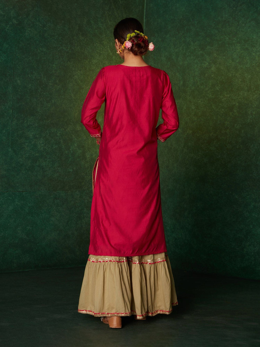 Likha Teej - Tehwar Pink Floral Zari Work Kurta Sharara & Dupatta LIKSKD146 (Set of 3)