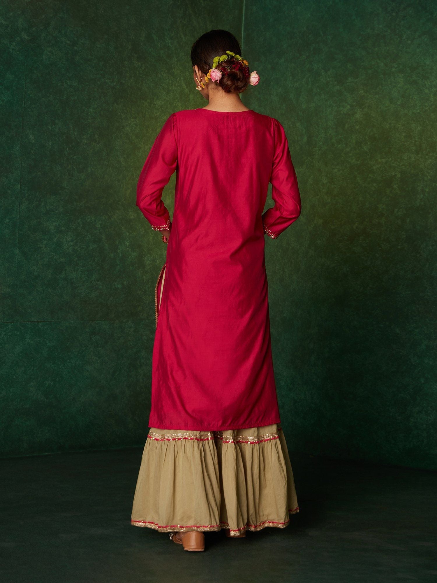 Likha Teej - Tehwar Pink Floral Zari Work Kurta Sharara & Dupatta LIKSKD146 (Set of 3)
