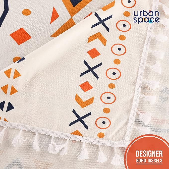 Urban Space Cotton Dining Table Cover 6 Seater Printed Cotton Table Cloth Colour Boho Orange