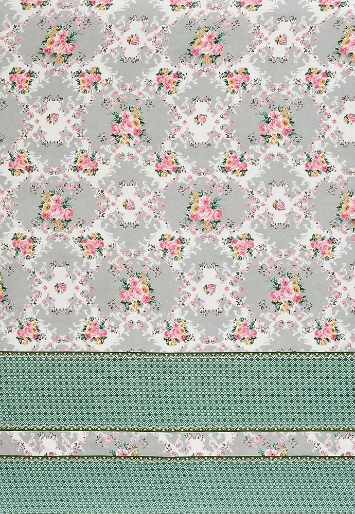 Homefab India 180 TC Microfiber Single BedSheet with 1 Pillow Cover Green Grey Floral