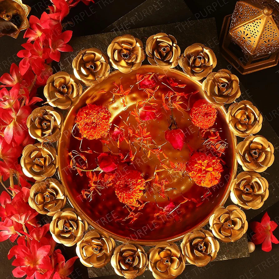 The Purple Tree Beautiful Handcrafted Rose Urli Bowl for Floating Flowers and Tea Light Candles Rose Urli