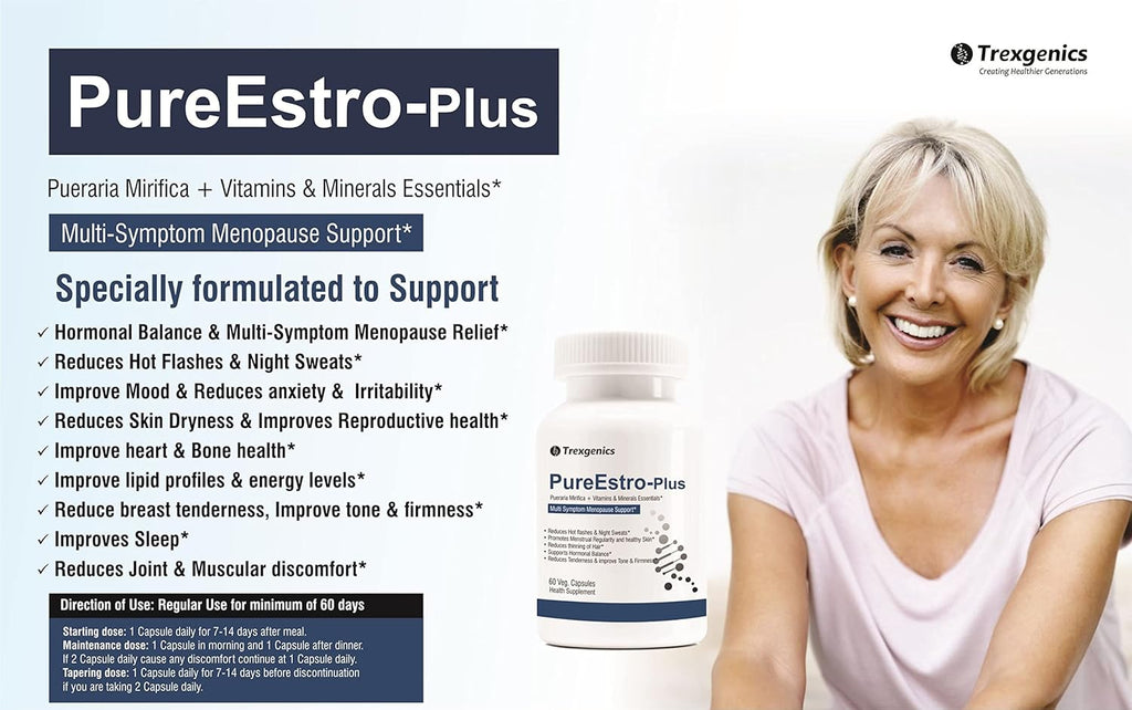 Trexgenics PureEstro-Plus Advanced Pueraria Mirifica Complex with Vital Vitamins & Minerals (Pack of 60 Veg. Capsules)