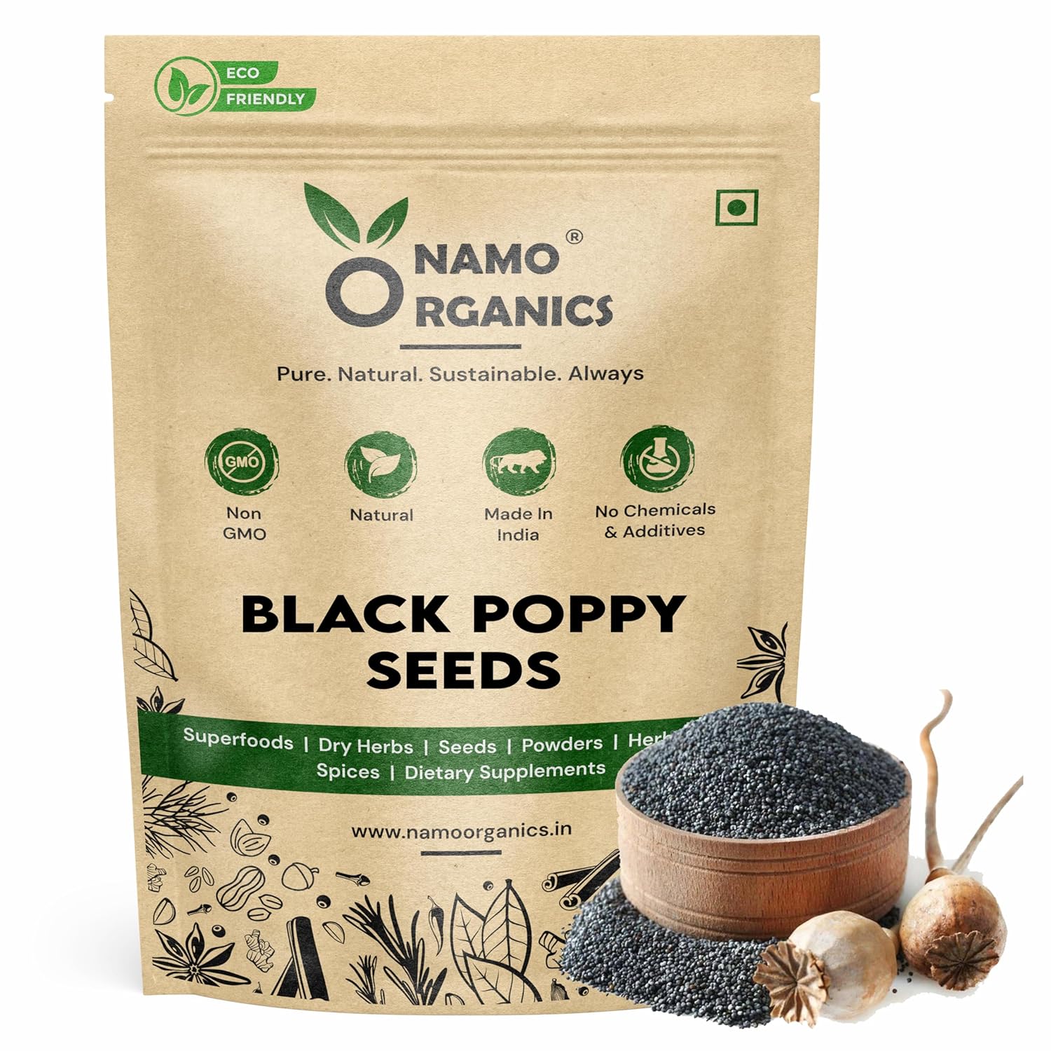 Namo Organics - Original Poppy Seeds (Black) - 200g - 100% Natural Khus khus for Cooking & Baking