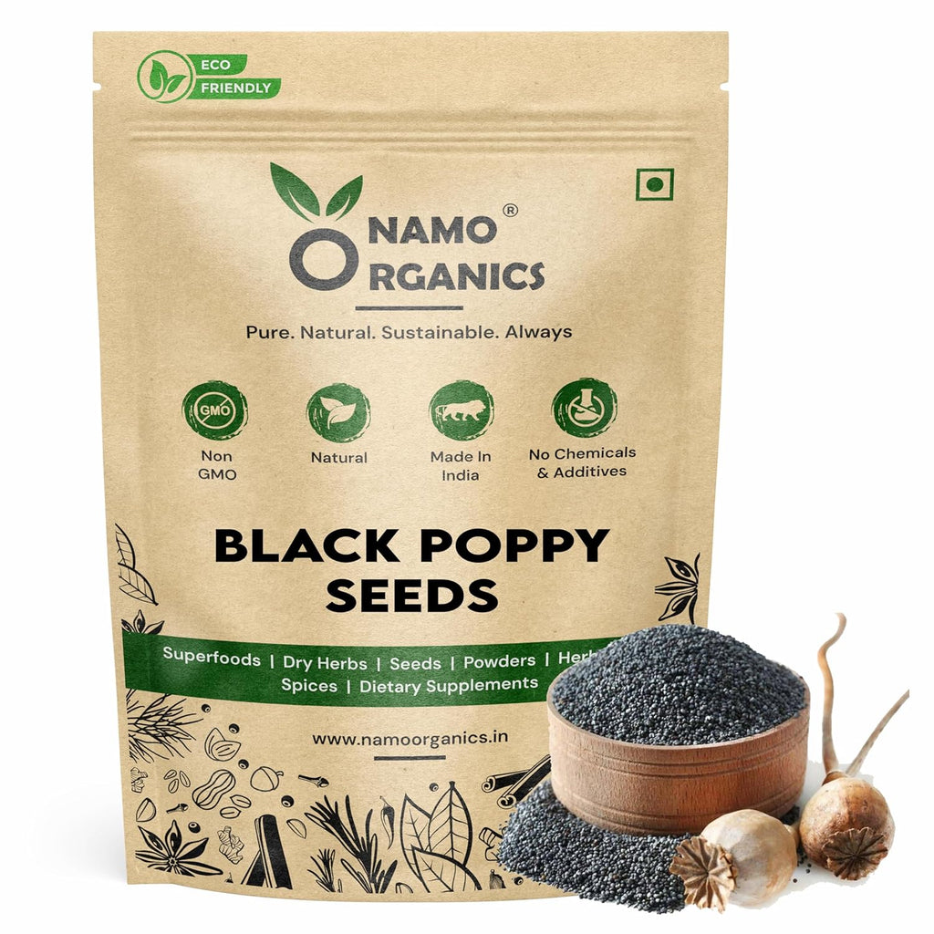 Namo Organics - Black Poppy Seeds - 100 Gram - 100% Natural Khus Khus For Cooking & Baking