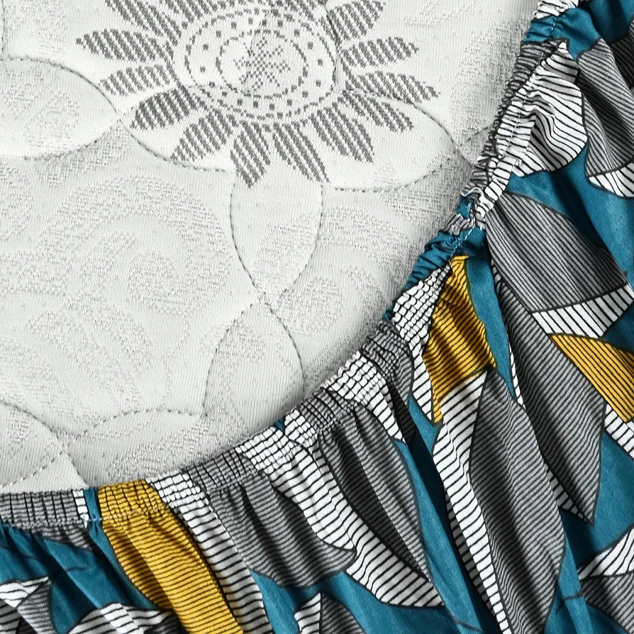 Divine Casa Floret 100% Cotton Double Fitted Bedsheet 144 TC Colour Woody Petals
