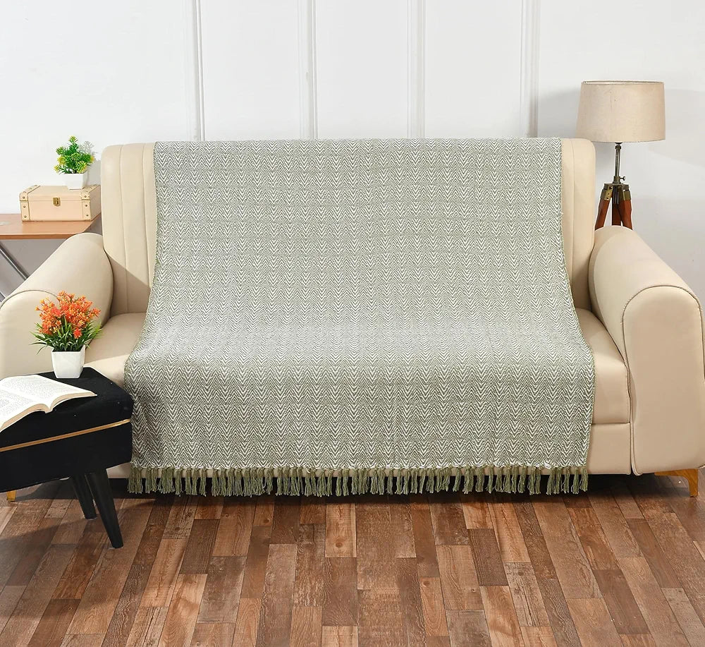 Sashaa World Soft Herringbone Throw Blanket Colour Green