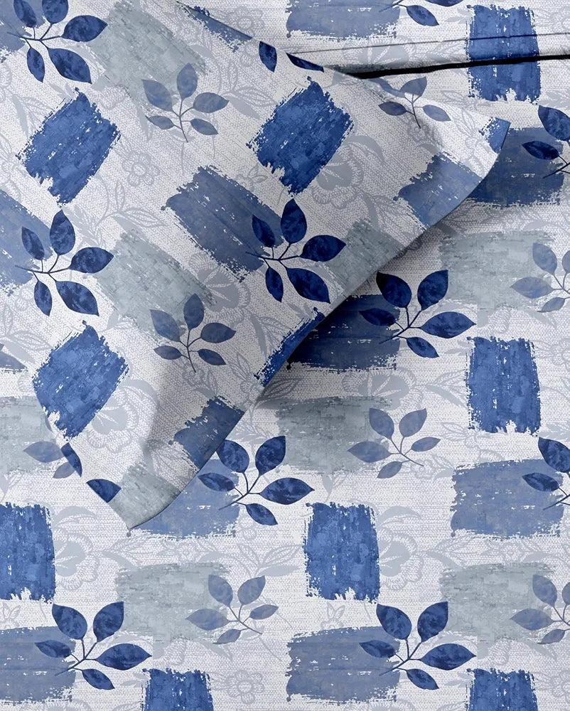 Trance Home Linen 100% Cotton 144Tc Elastic Fitted Bedsheet Printed King Bed Size Elasticated Fitted Bedspread with 2 Pillow Covers Colour Blue Beech