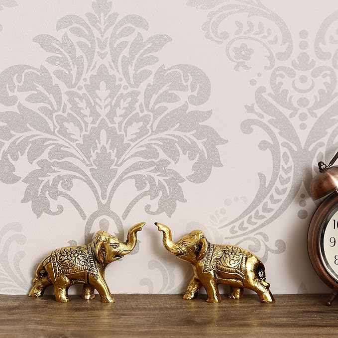 Ecraftindia Set of 2 Golden Metal Elephant Statues for Good Luck | Animal Figurines Decorative Elephant Showpieces