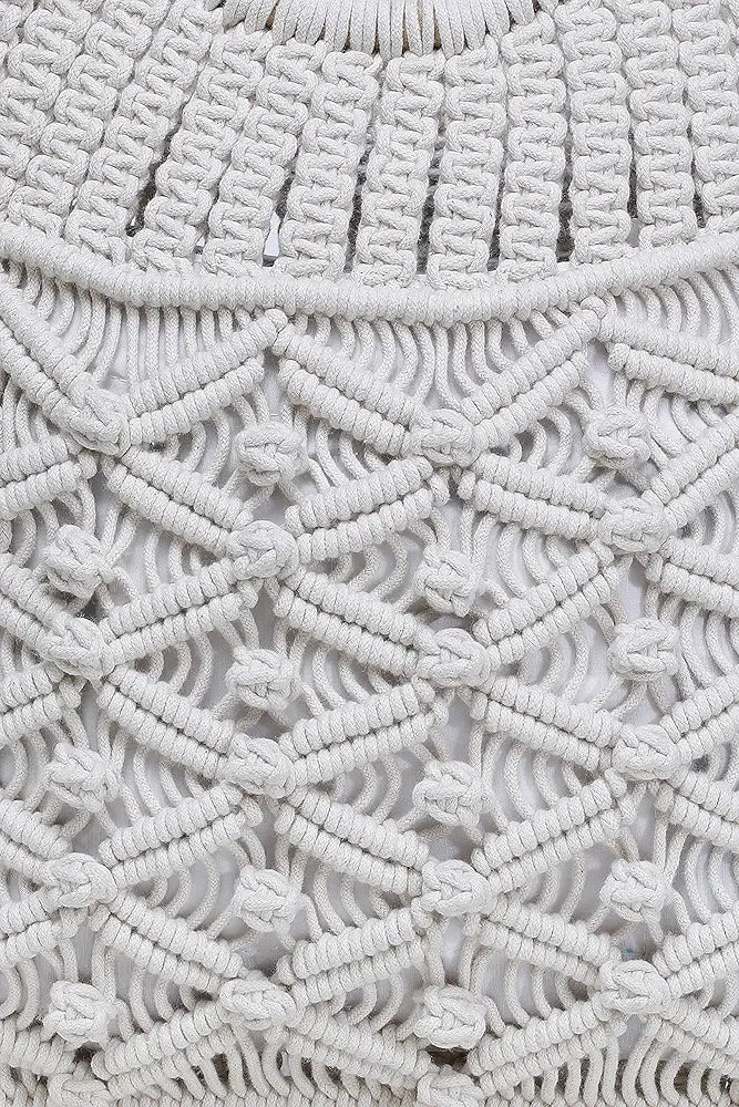 K London Alii And Aliizey Off-white Macrame Braided Wooden Handle Handbag