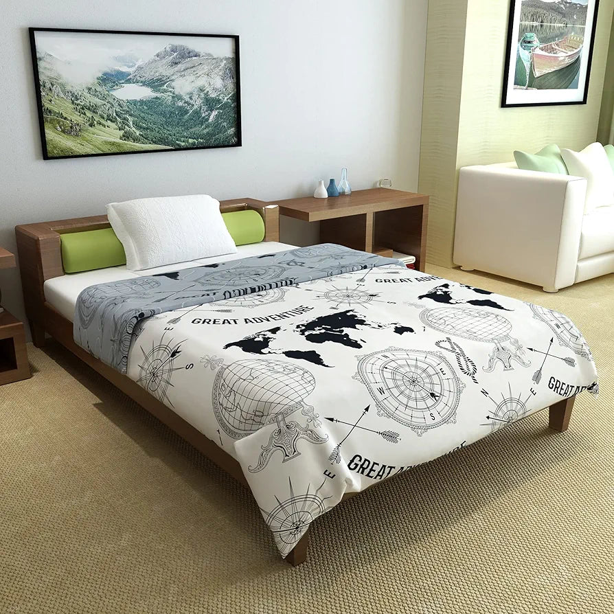 Divine Casa 120 GSM Microfiber Single Bed Comforter Soft & Lightweight Reversible AC Blanket Colour Stonewash Grey