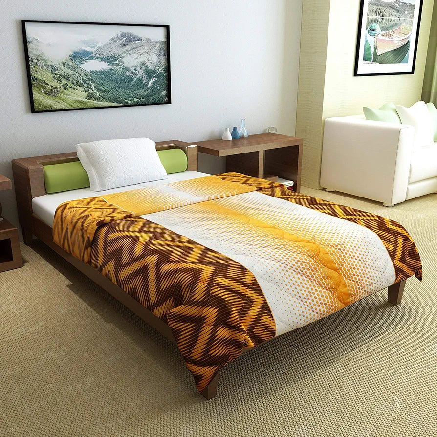 Divine Casa 120 GSM Microfiber Single Bed Comforter Soft & Lightweight Reversible AC Blanket Colour Orange Chevron