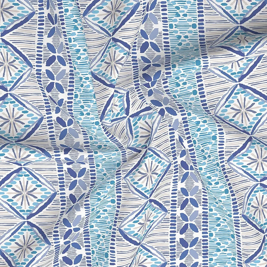 Layers Home Easy Cotton Bedsheet Set for All Seasons Lightweight 144 TC Queen Size Blue Printed
