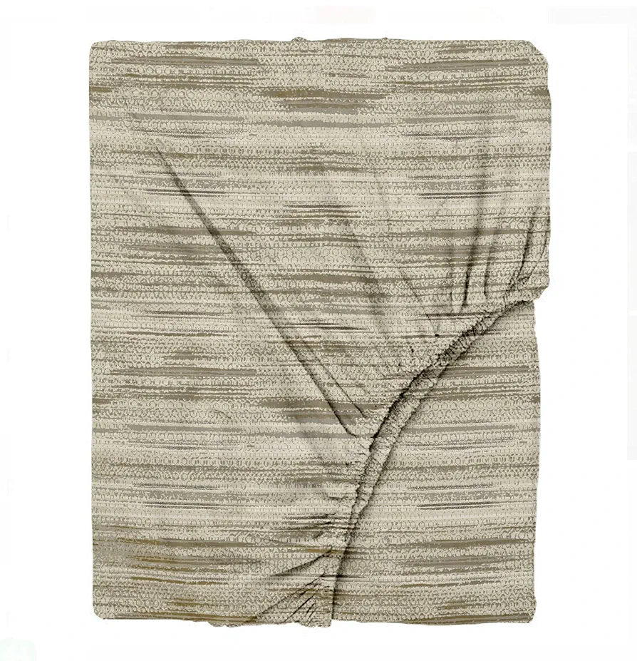 Trance Home Linen 100% Cotton 180 TC Bedsheet Queen Size Printed Fitted Bedspread with 2 Pillow Covers Colour Dhariya Taupe