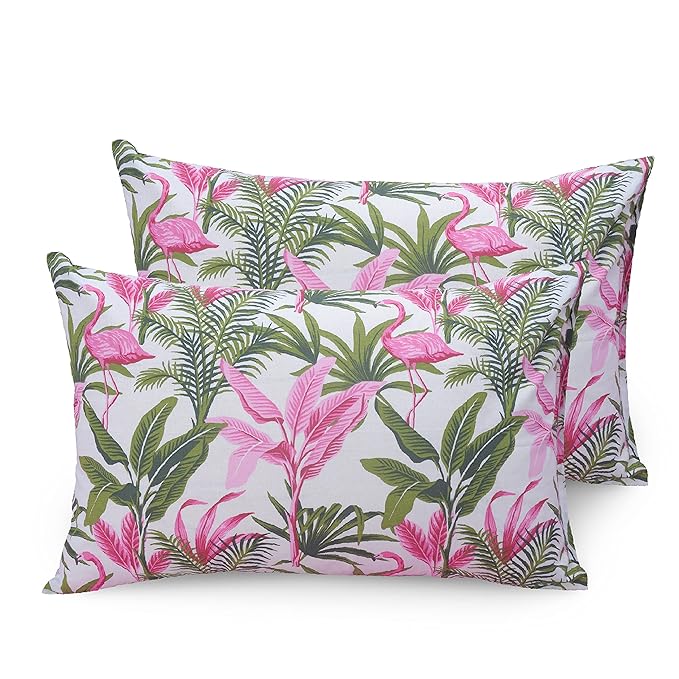 Huesland by Ahmedabad Cotton 144 TC Bedsheet for King Size Bed with 2 Pillow Covers | Flamingos Pink