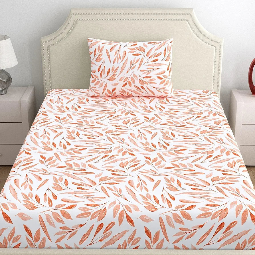 Dreamscape Cotton Single Bedsheet with 1 Pillow Cover Salmon Rose