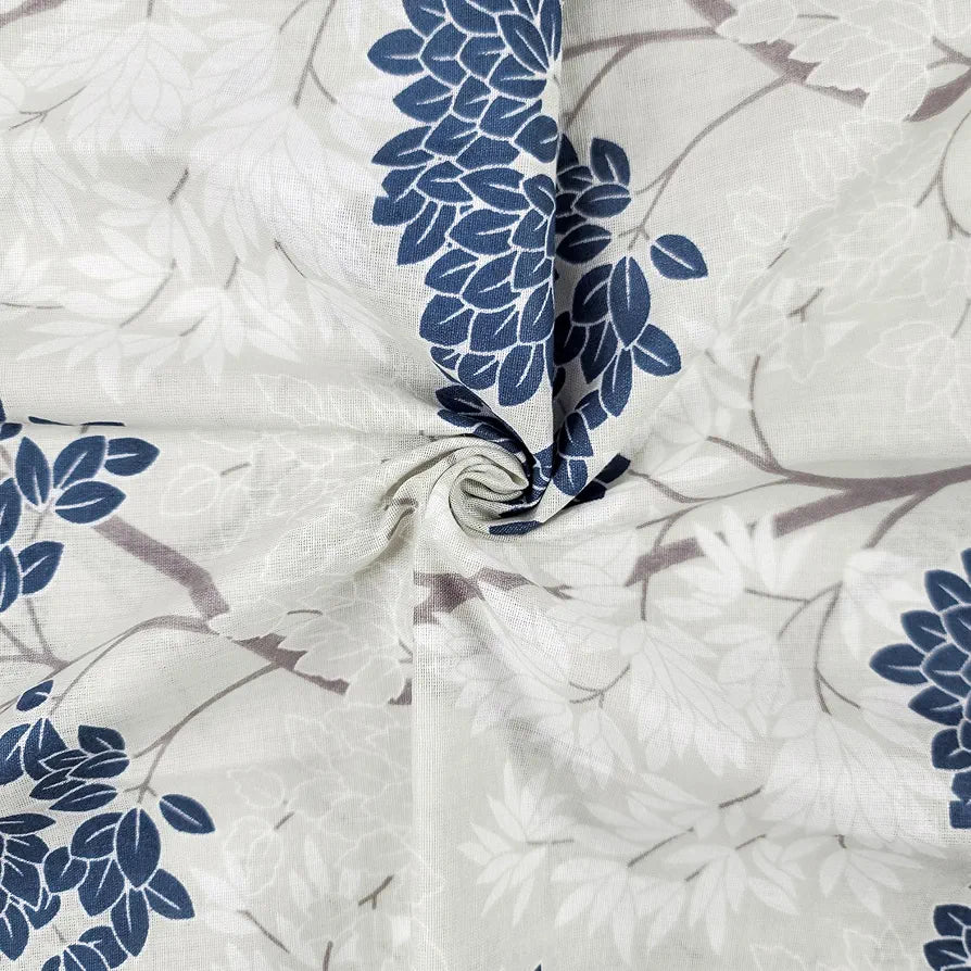 Divine Casa 144 TC Pure Cotton Single Bedsheet with 1 Pillow Cover Floral Pattern Colour Grey Blue