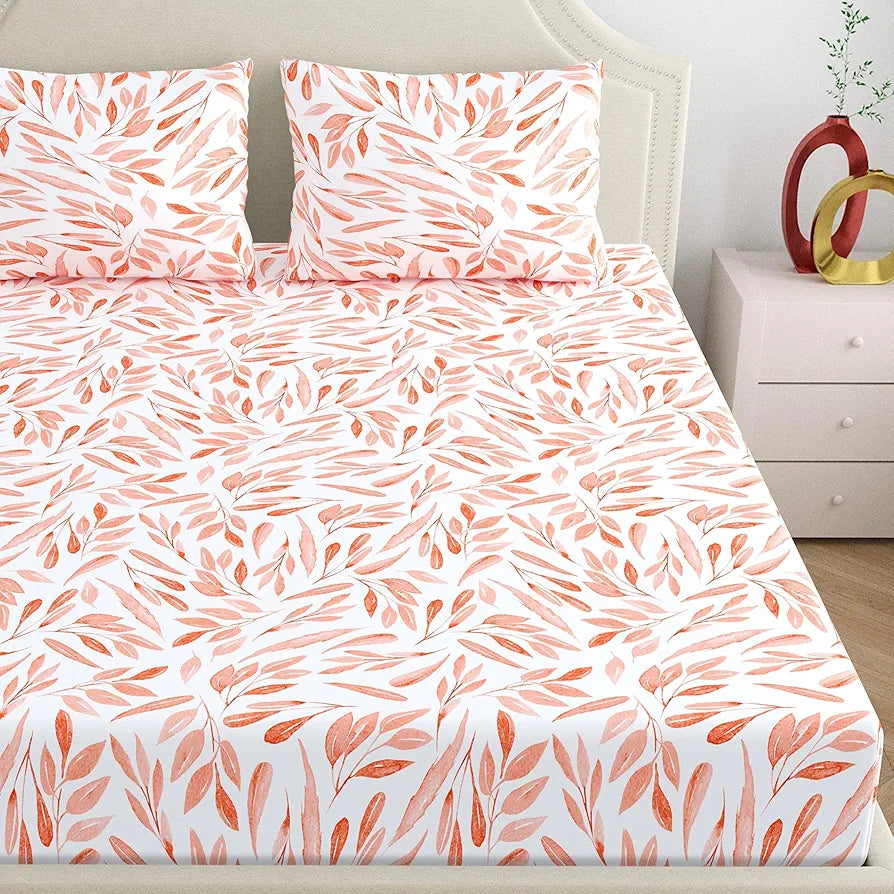 Dreamscape Cotton Double Bedsheet with 2 Pillow Covers Salmon Rose