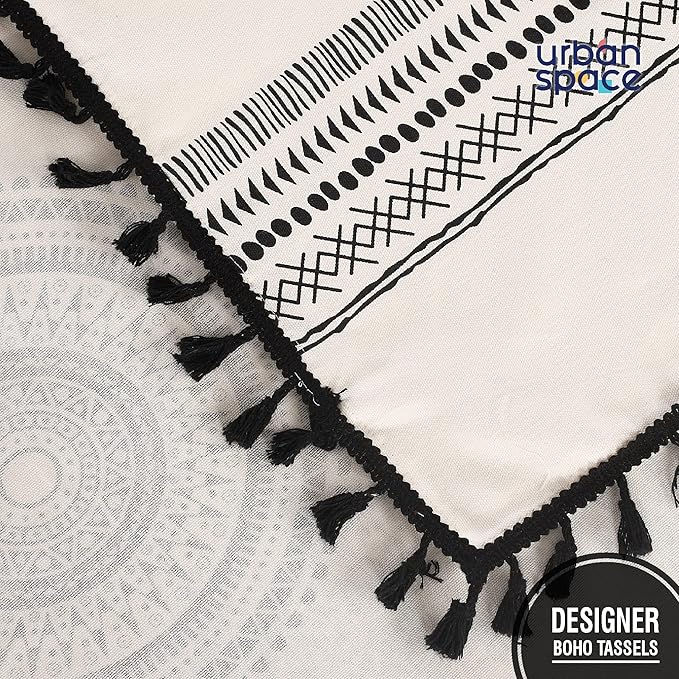 Urban Space Cotton Dining Table Cover 6 Seater Printed Cotton Table Cloth Colour Trellis Black