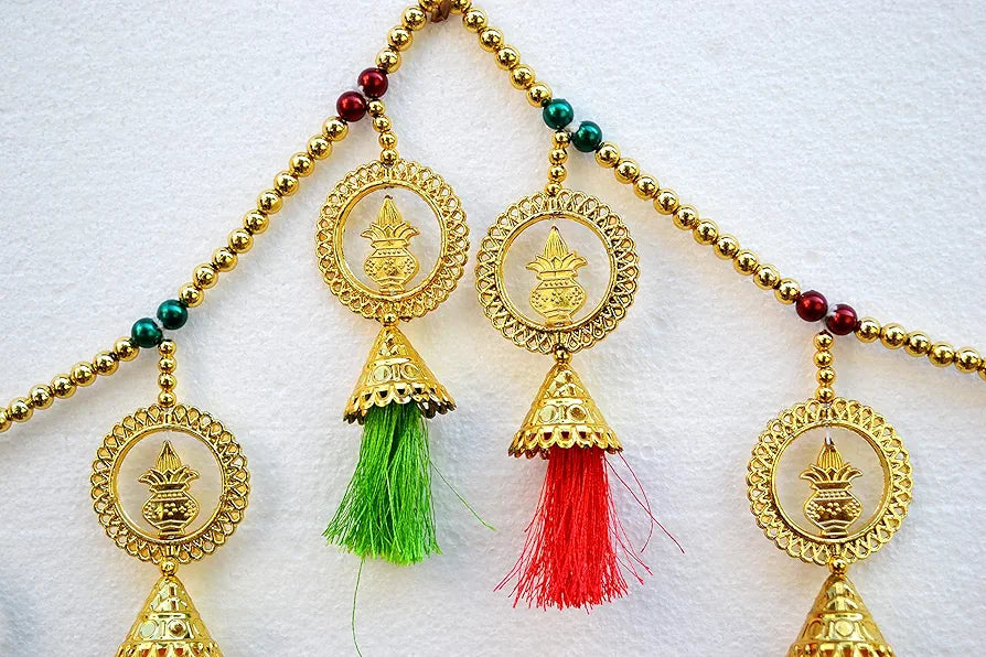 CraftVatika Kalash Pearl Beads Toran Pom Pom Hanging Bandarwal