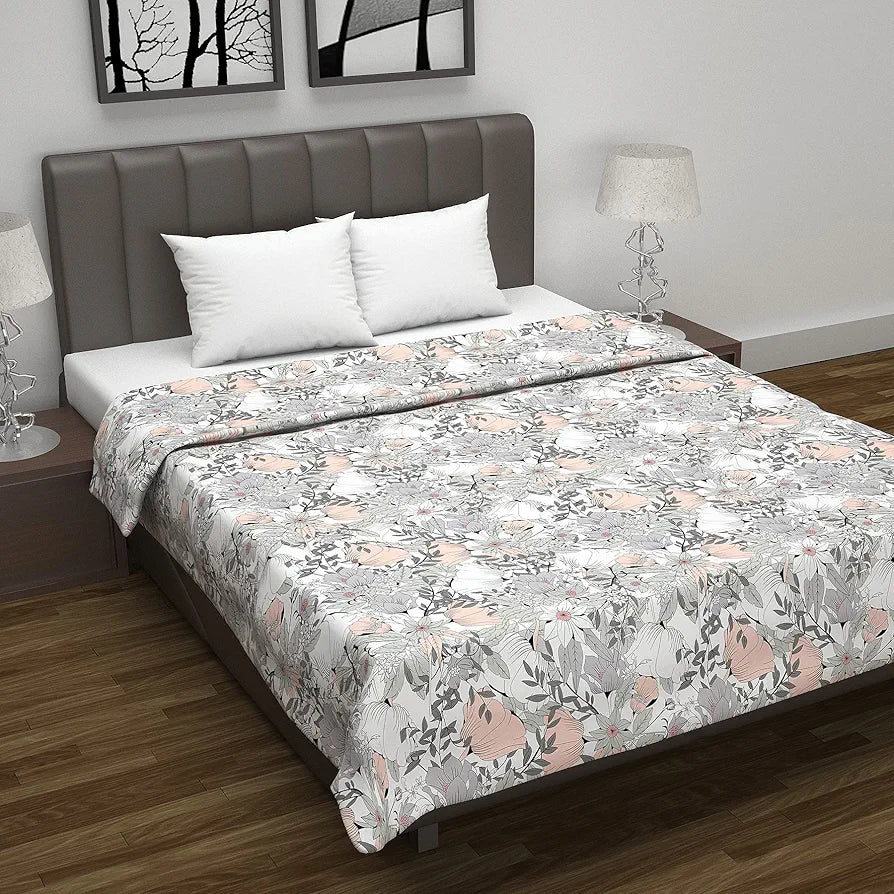 Divine Casa 100% Cotton Reversible Double Bed Dohar Soft & Lightweight AC Blanket Colour Floristry Slate & Coral