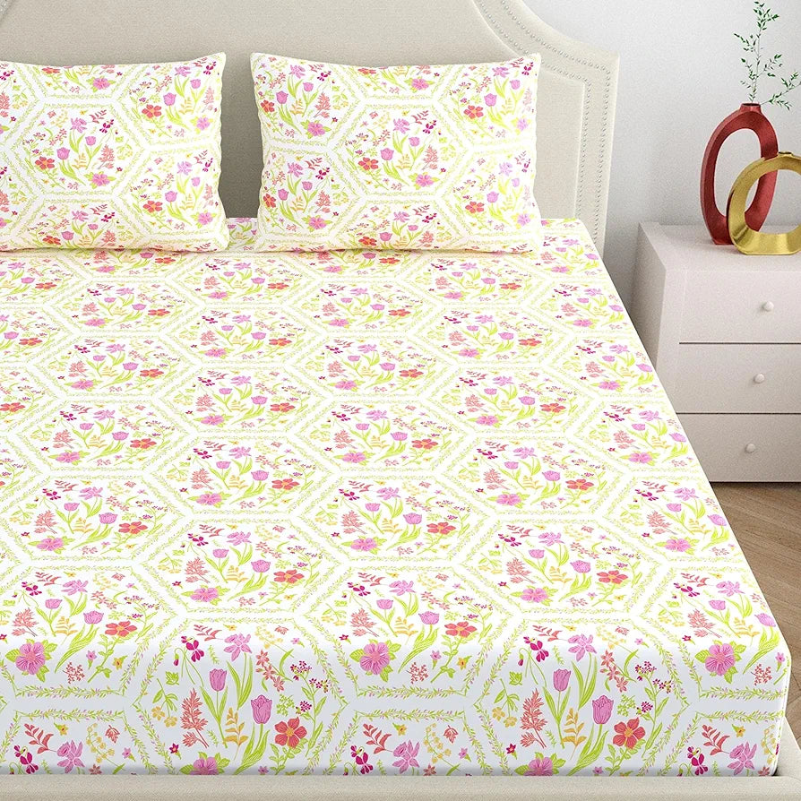 Dreamscape Cotton King Bedsheet with 2 Pillow Covers Blush Taffy