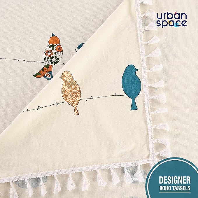 Urban Space Cotton Dining Table Cover 4 Seater Printed Cotton Table Cloth Clour High Bird Blue