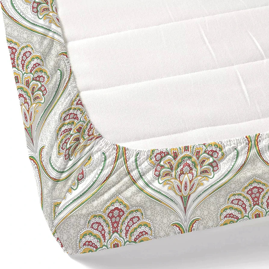 Dreamscape Cotton King Fitted Printed Bedsheet with 2 Pillow Covers Barn Red