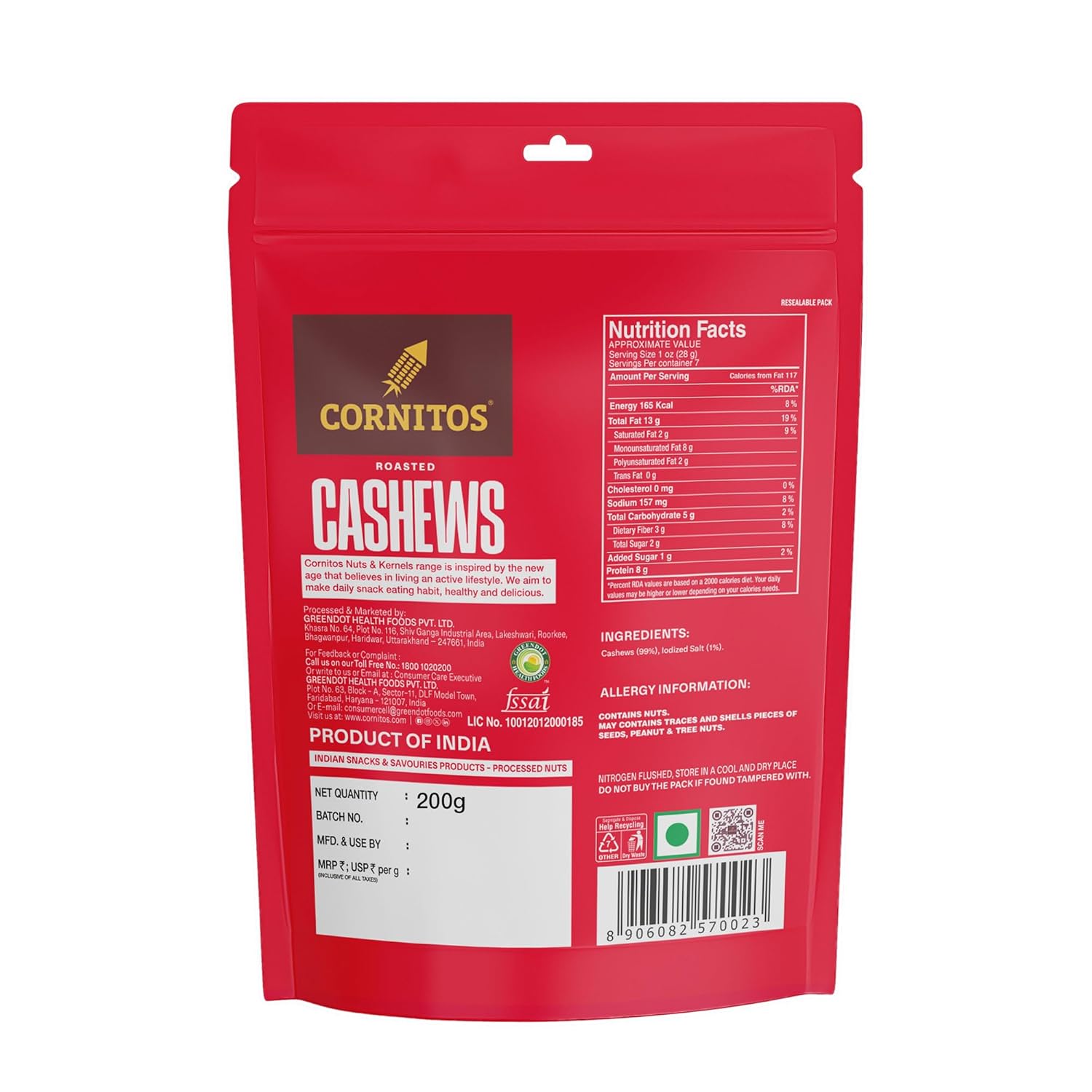 Cornitos Roasted Cashew – Crack Pepper & Lightly Salted