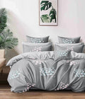 Cortina 140 Tc 100% Microfiber Printed Double Bedsheet Set With Two Pillow Case | 90x100 Inches | Leaf | Grey