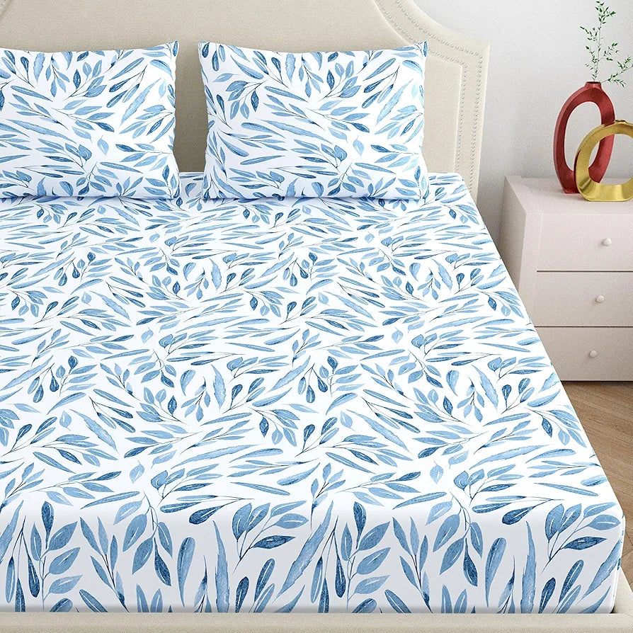 Dreamscape Cotton King Bedsheet with 2 Pillow Covers Empire Blue