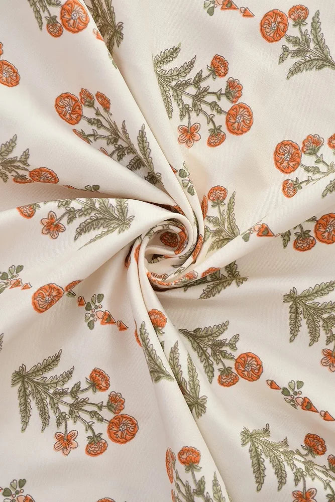 Homefab India 210 TC Glace Cotton King Size BedSheet with 2 Pillow Covers Floral Orange