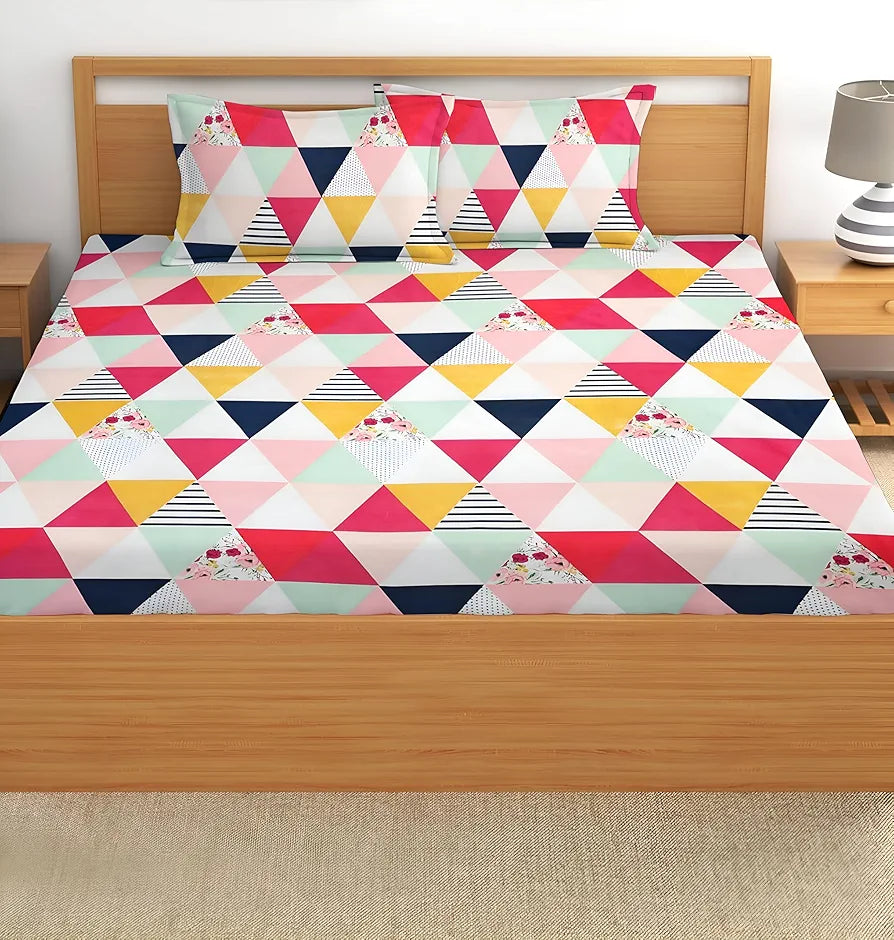 Starnstyle Polycotton 220 TC Floral Printed King Size Double Bedsheet with 2 Pillow Covers Tuetst