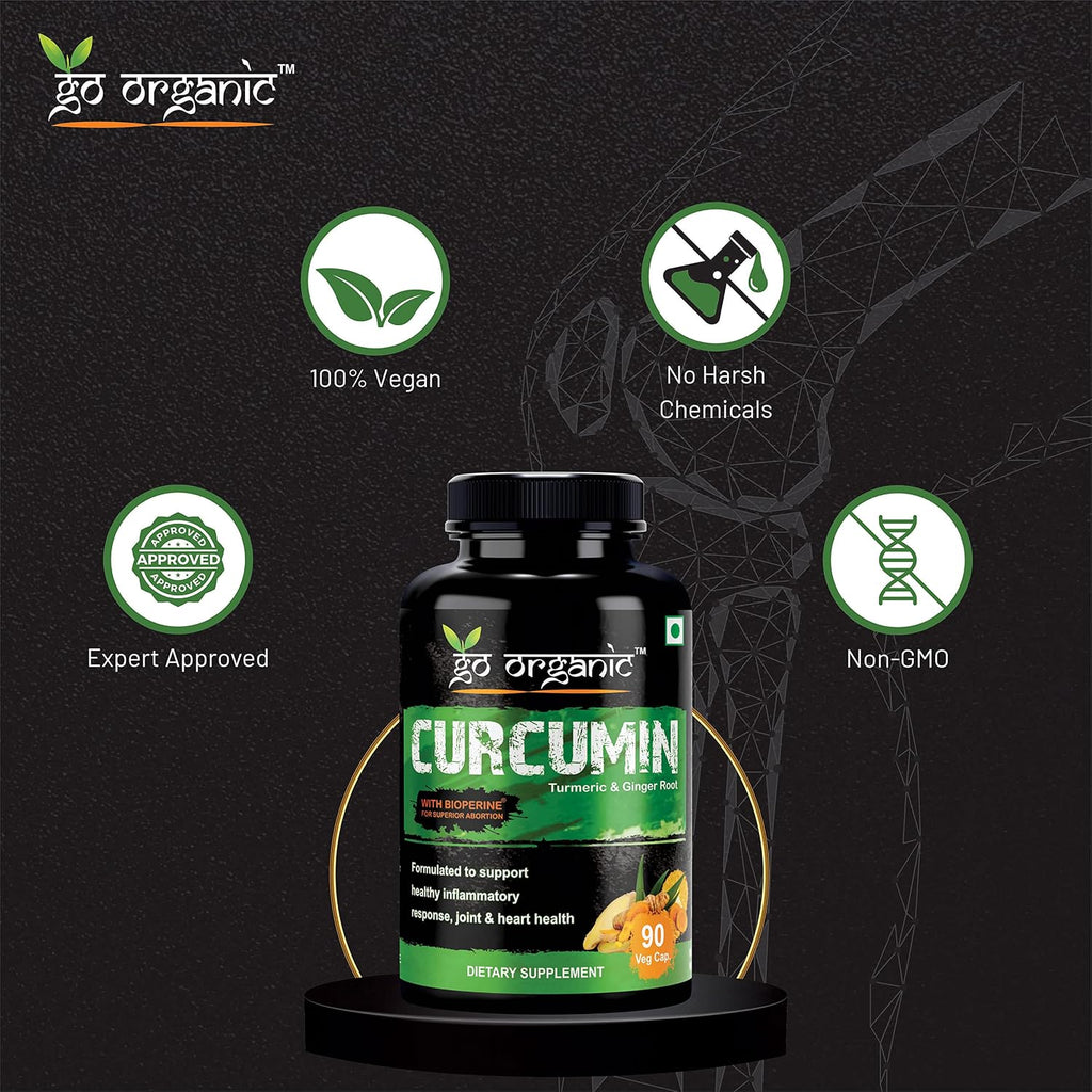 Go Organic Turmeric Curcumin 90 Veg Caps | Plant-Based Joint Support Supplement with BioPerine & Ginger | Potent Antioxidants for Healthy Inflammation, Joint Comfort & Lasting Structural Resilience