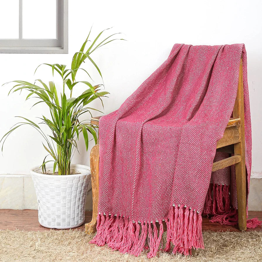 Cazimo Soft Cotton Throw Blanket with Tassel Fringes Soft Wrinkle & Fade Resistant All Seasons