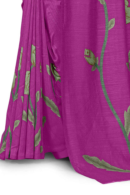 Mirchi Fashion Women's Pink Vichitra Silk Stylish Floral Printed Saree
