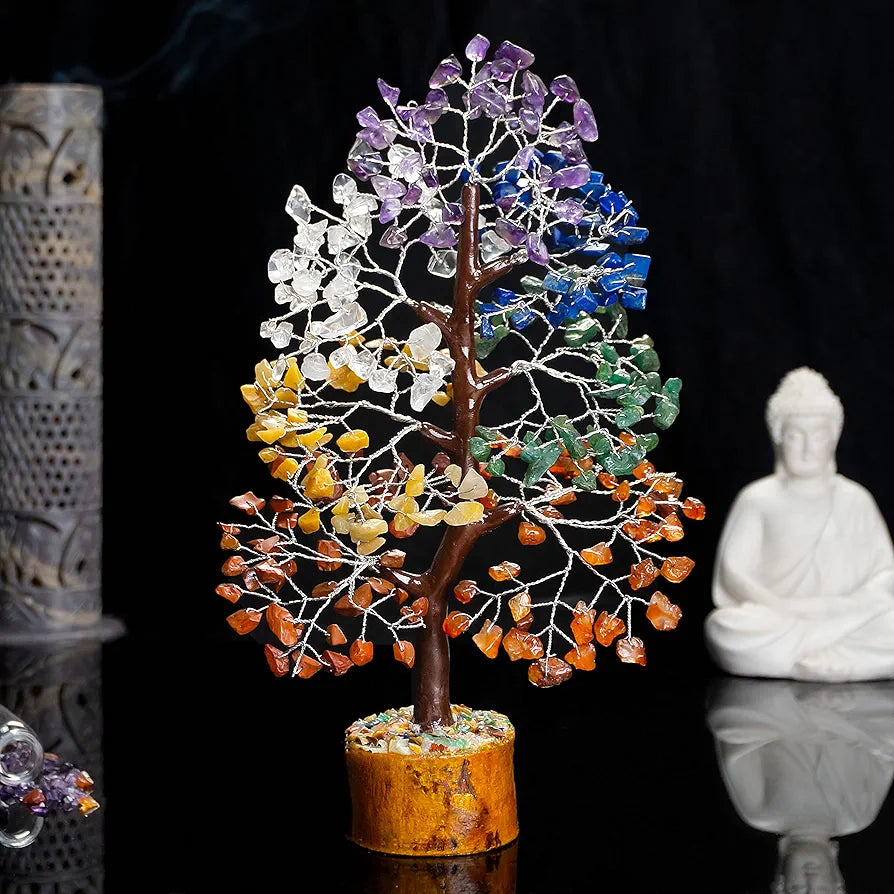 HindCraft Seven Chakra Crystal Tree Silver Wire 10-12 inch