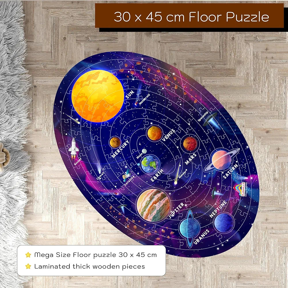 Playhills 2-in-1 Solar System Puzzle and Board Game for Kids 108 Pcs Educational Jigsaw with Astro Adventure Play Fun Learning Gift for Boys and Girls