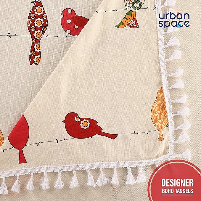 Urban Space Cotton Dining Table Cover 6 Seater Printed Cotton Table Cloth Colour Humming Bird Red
