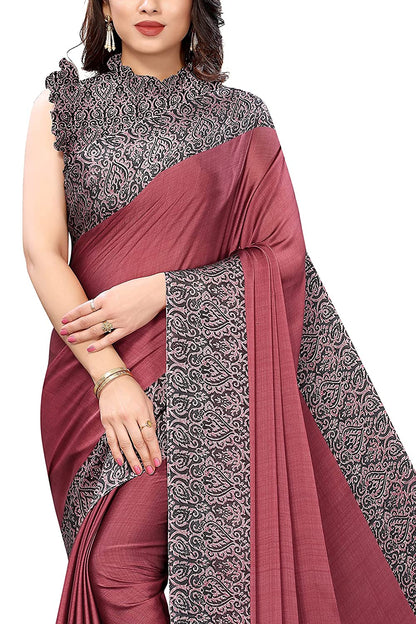 Mirchi Fashion Women's Pink & Black Printed Chiffon Saree