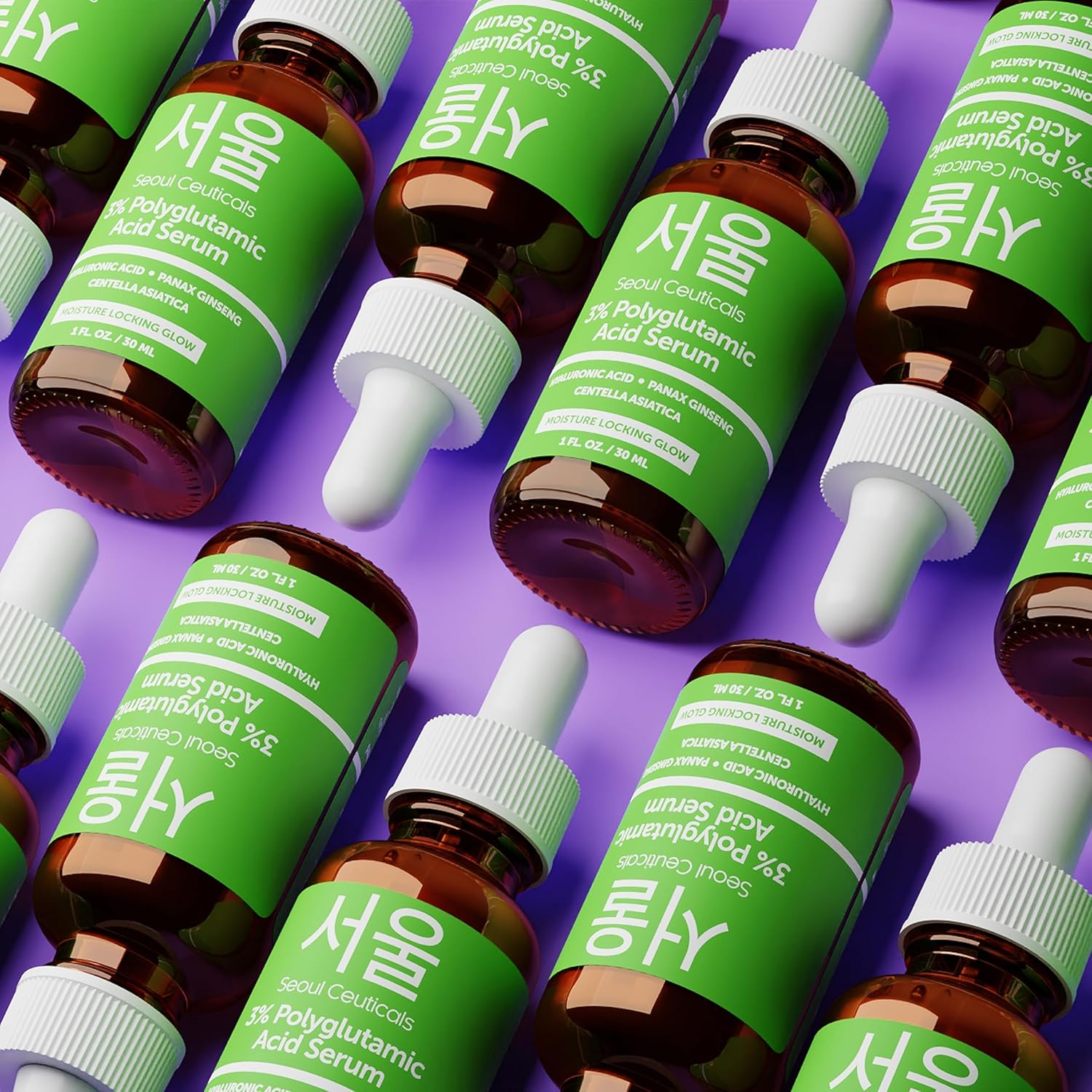 SeoulCeuticals Organic Polyglutamic Acid Korean Serum - 30ml Anti Aging Serum with Hyaluronic Acid + Centella Asiatica - K Beauty Skincare for Healthy Glowing Skin