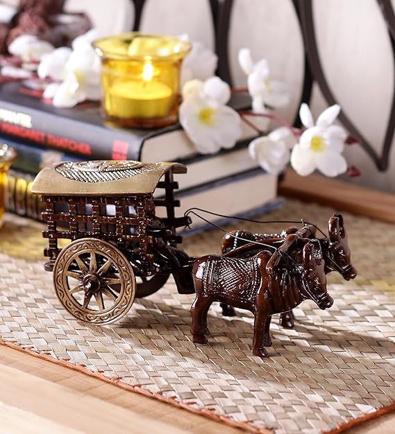Ecraftindia Antique Finish Village Bullock Cart Brass Showpiece | Brown