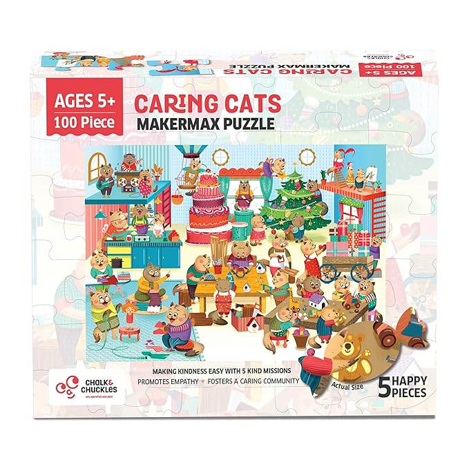 Chalk and Chuckles 100 Piece Jigsaw Puzzle for Kids | Educational Toy | Christmas Gift | Kindness Activity Makermax Cat
