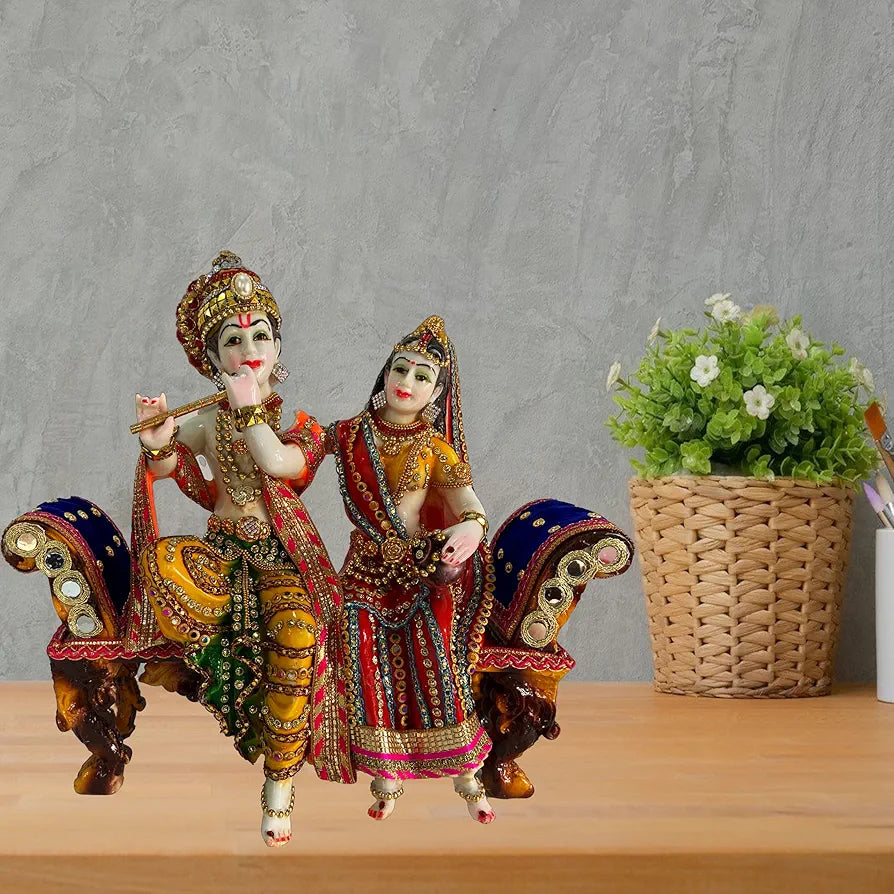 Alila Resin Radha Krishna Cow Jhula for Home Temple