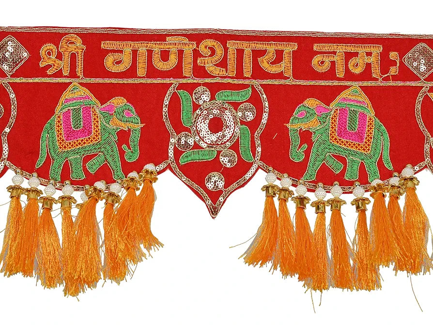 Handmade Traditional Toran for Main Door Latest Elephant Design bandarwal Hanging Velvet Hand Embroidered