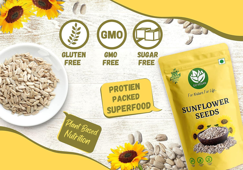 Go Vegan Sunflower Seeds for Eating 250gm - Rich in Protein & Fiber, Healthy Seeds [Jar Pack]