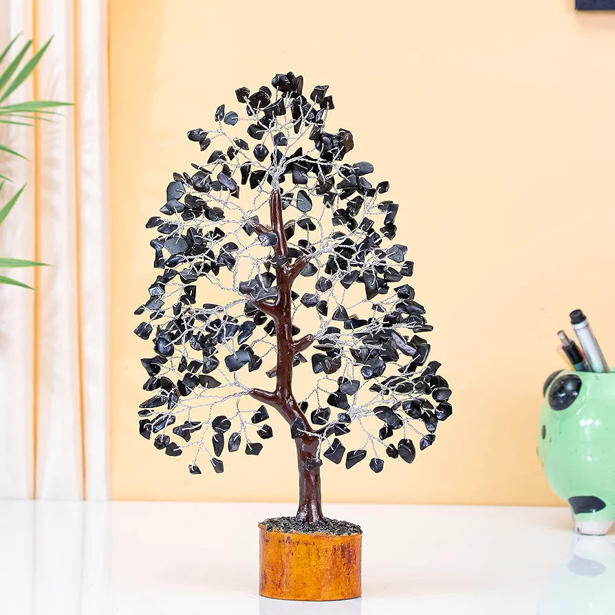 Hindcraft Black Tourmaline Crystal Tree Silver Wire 10-12 inch