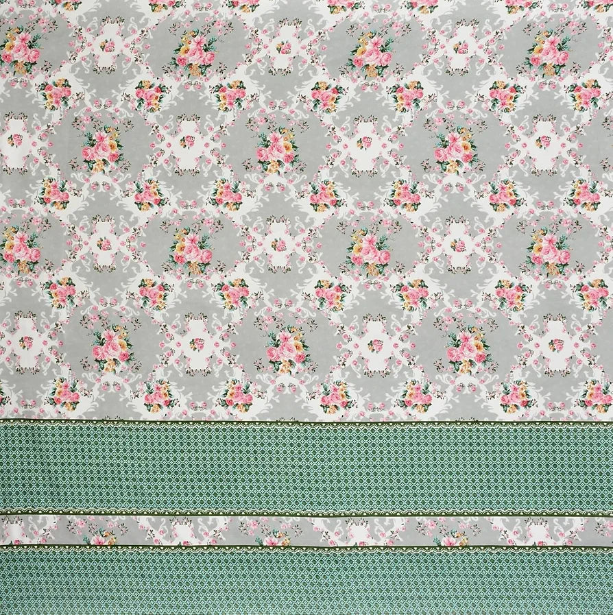 Homefab India 180 TC Microfiber Double BedSheet with 2 Pillow Covers Green Grey Floral