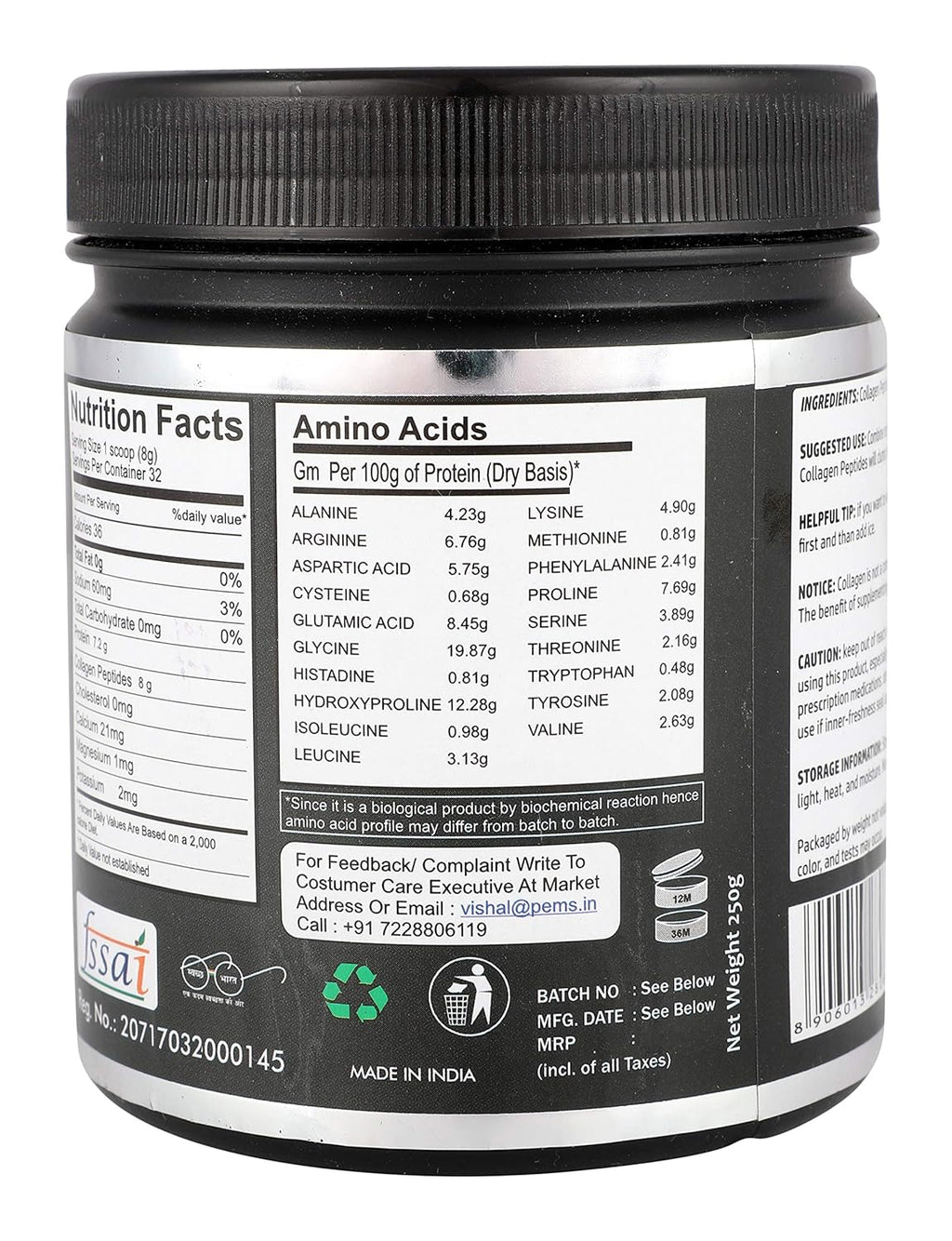 Nature's Secret Pure Hydrolysed Collagen Supplement 250 Gm | 99% Protein | FSSAI Approved | for Radiant Skin, Thicker Hair, Stronger Nails & Joints | Unflavoured Bottle