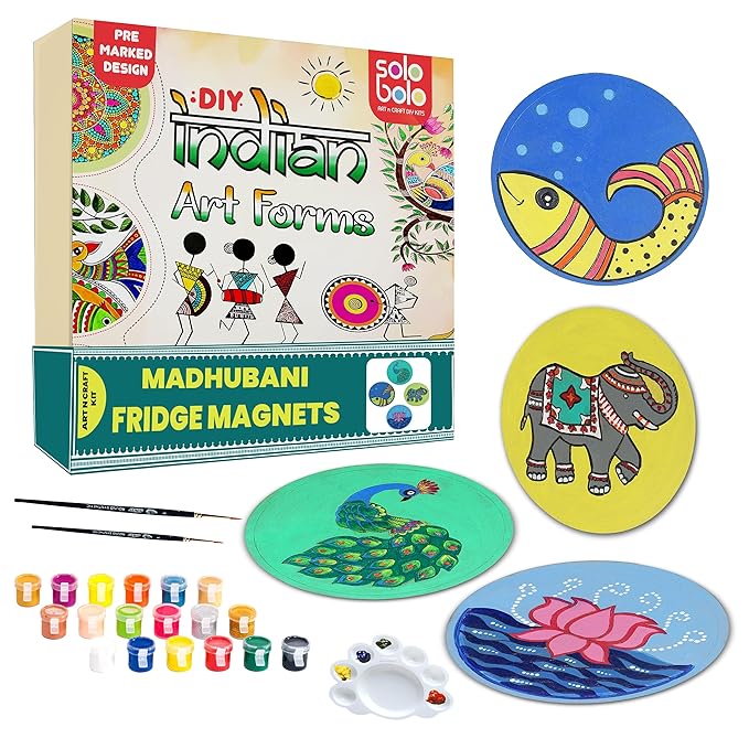 Solobolo Madhubani Fridge Magnets Diy Kit for Kids | Great Home Living Room and Balcony Decor