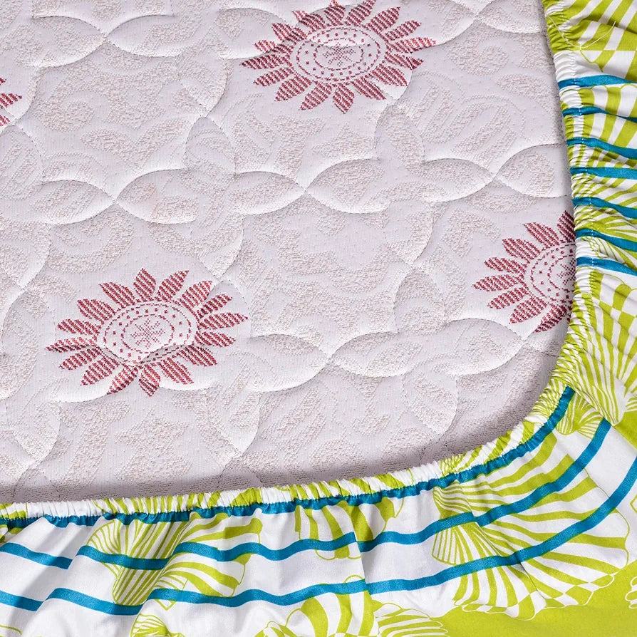 Divine Casa 144 TC 100% Cotton Acid Lime Elastic Fitted Bedsheets King Size with 2 Pillow Covers  Colour Printed Acid Lime
